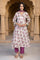 Beige Floral Print Sequined Flared Chanderi Kurta with Pant and Dupatta Set