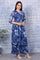 Blue Floral Printed Lace Chiffon Straight Kurta, Parallel Pants and Dupatta Set
