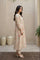 Cream Floral Printed Tissue A-Line Kurta with Straight Pant and Dupatta Set