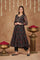 Black Floral Embroidered Anarkali Chiffon Kurta with Straight Pant Set