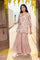 Beige Floral Embellished Peplum Chiffon Kurta with Sharara and Dupatta Set