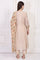 Beige Embroidered A-Line Chanderi Kurta with Straight Pant and Dupatta Set