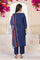 Navy Blue Solid Lace Trim Straight Kurta with Straight Pant and Dupatta Set