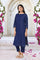 Navy Blue Solid Lace Trim Straight Kurta with Straight Pant and Dupatta Set