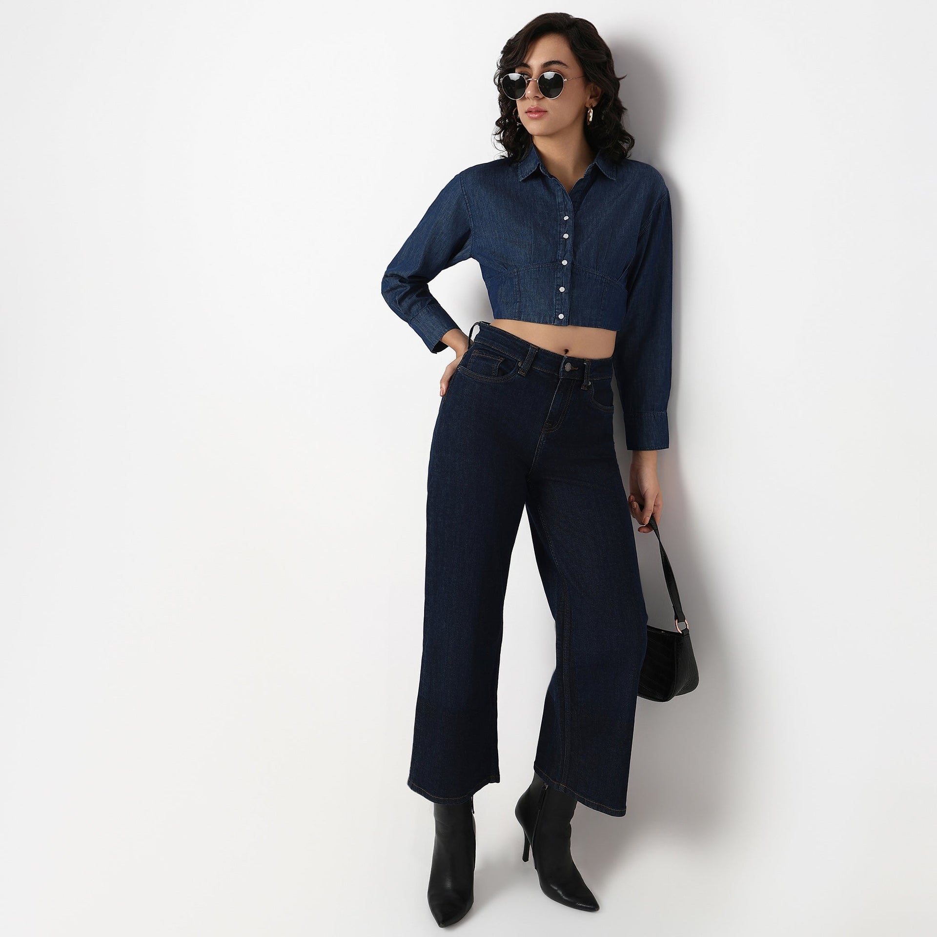 Cotton Cropped Denim Shirt