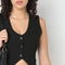 Young Women Vest, Sleeveless V Neck Fitted Body with Button Opening.