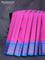 Pure gadwal silk saree light pink and cs blue with allover checked pattern and temple design thread woven border