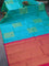 Pure kanjivaram silk saree teal blue and pink with zari woven box type buttas in borderless style