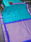 10 yards silk saree dual teal green and royal blue with plain body and temple design zari woven border