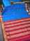 10 yards silk saree dual shade of blue and dark magenta pink with plain body and zari woven border