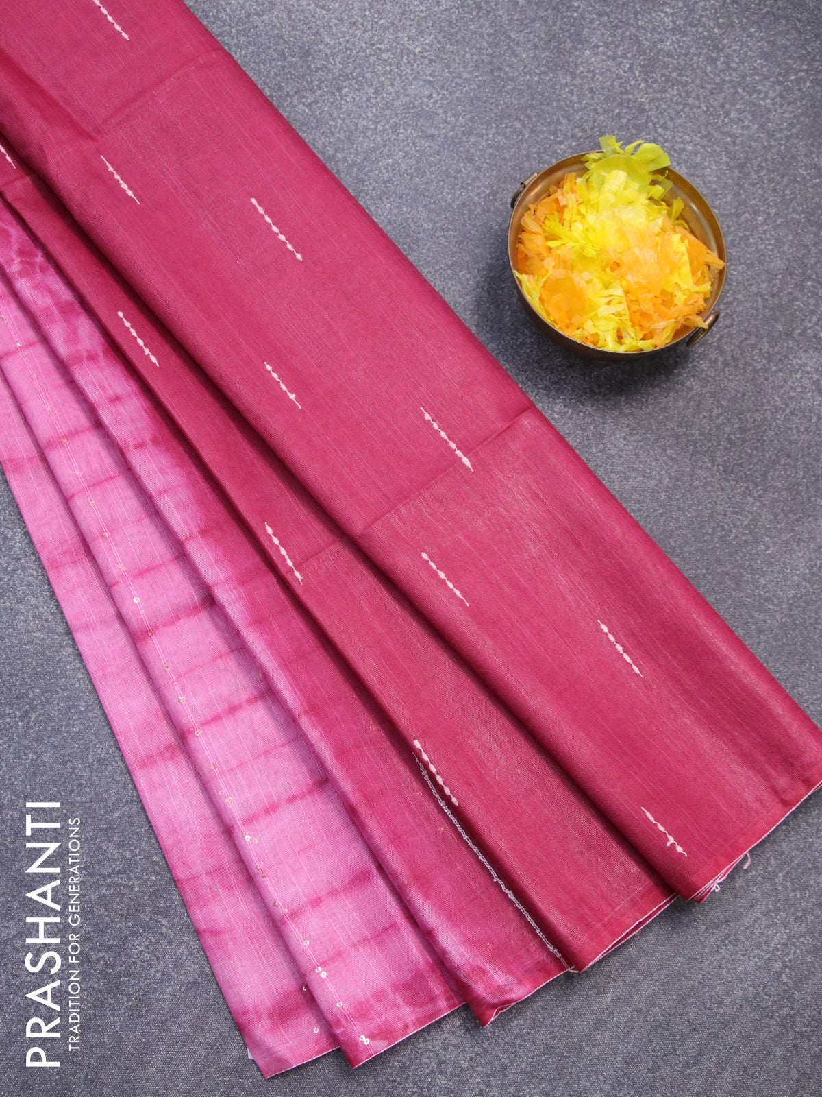 Bamboo silk saree pink and maroon with allover tie & dye prints sequin work in borderless style