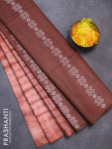 Bamboo silk saree rust shade and brown with allover tie & dye prints & thread weaves in borderless style