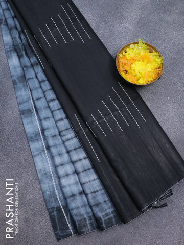 Bamboo silk saree grey and black with allover tie & dye prints & thread stripe sequin work in borderless style