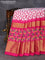 Pochampally silk saree dark magenta pink off white and pink with allover ikat weaves and zari woven border