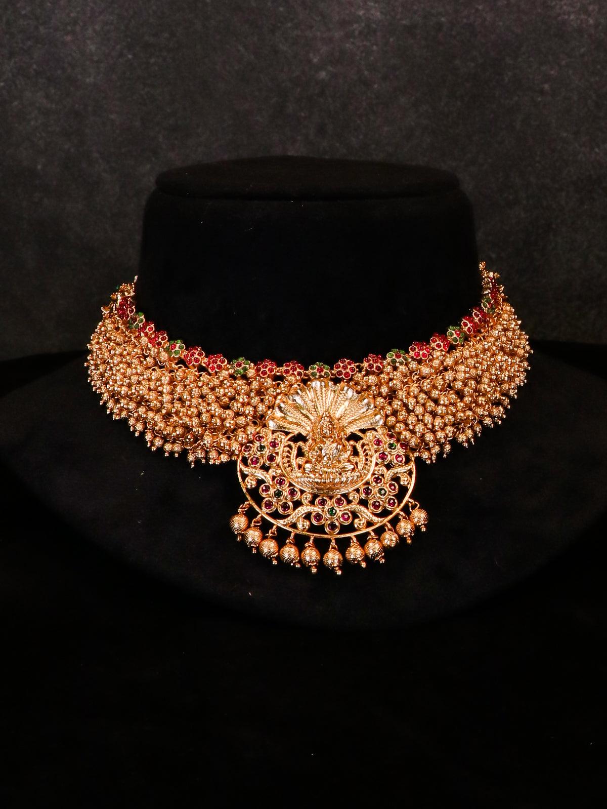 Antique lakshmi neckalce with golden beads