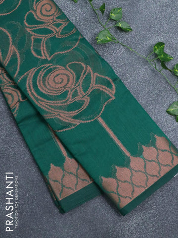 Banarasi cotton saree green with allover copper zari weaves and copper zari woven border