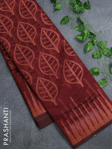 Banarasi cotton saree maroon with copper zari woven leaf buttas and temple zari woven border