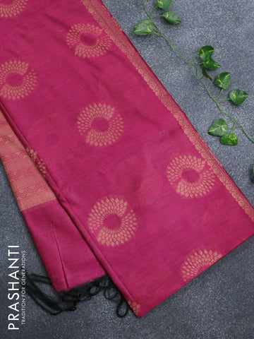 Banarasi cotton saree pink with copper zari woven floral buttas and piping border