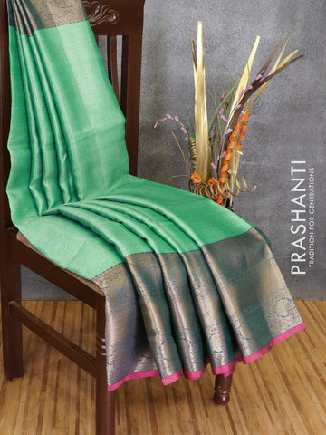 Banarasi kora saree teal green and blue with allover zari weaves and long zari woven border