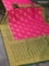 Banarasi semi crepe silk saree pink and green with allover zari woven paisley butta weaves and long zari woven border