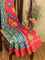 Bhagalpuri saree blue and pink with allover ikat prints and simple zari border