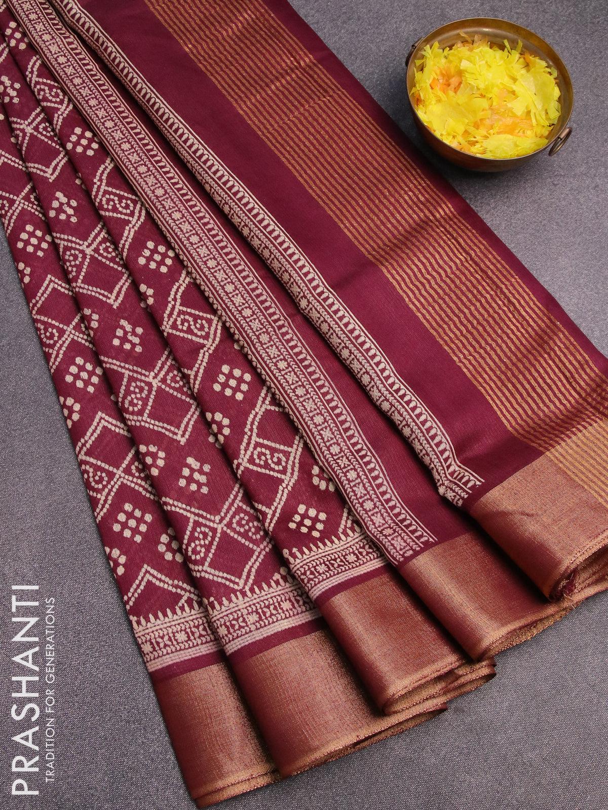 Bhagalpuri saree deep maroon with allover bandhani prints and zari woven border