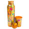 Pure Copper Water Bottle with Glass, Printed Flower Design and Leakproof Threaded Cap, Multicolour.