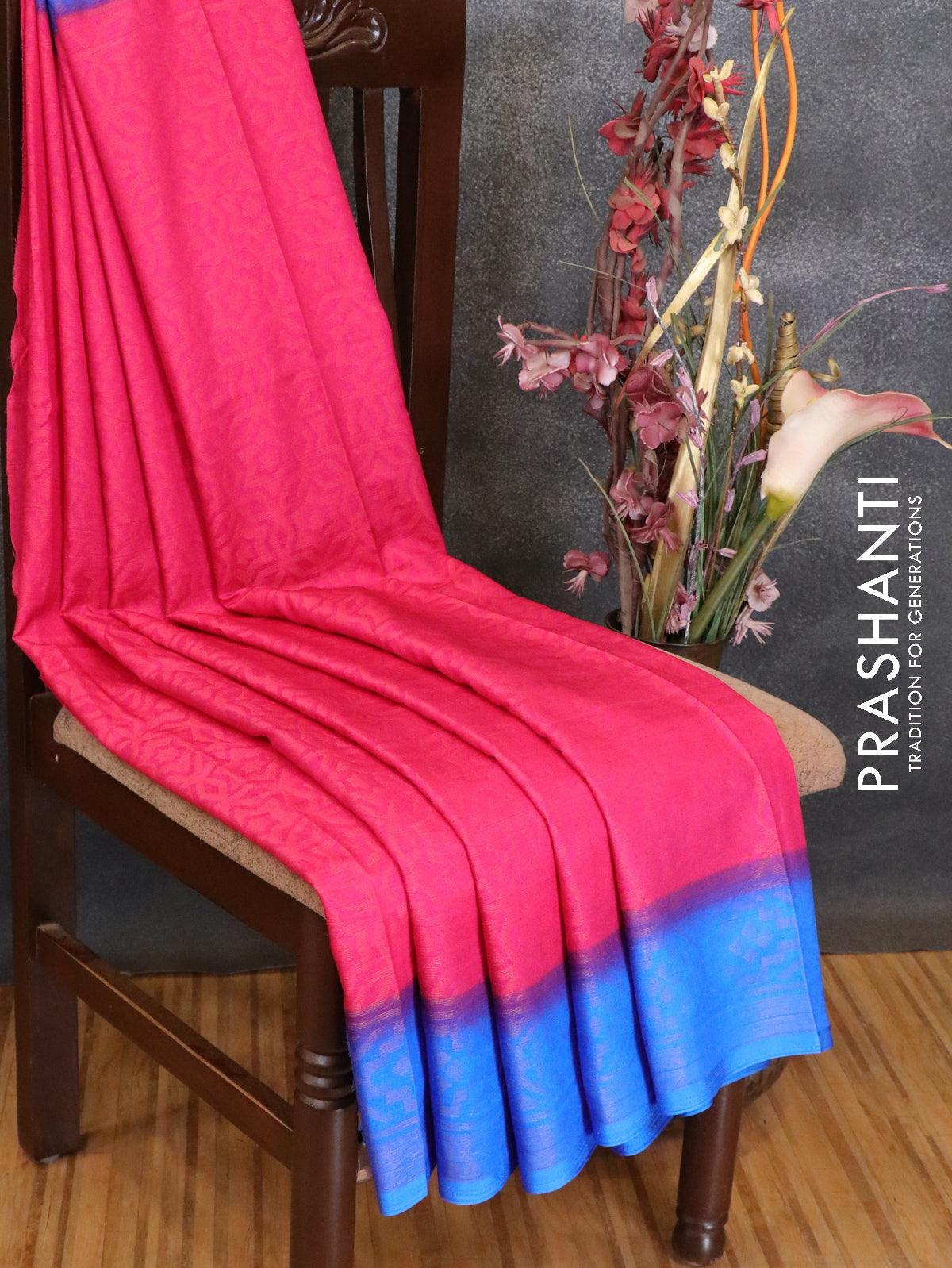 Brasso saree pink and blue with allover geometric weaves