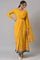 Yellow Glitter Printed Festive Saree Dress With Belt