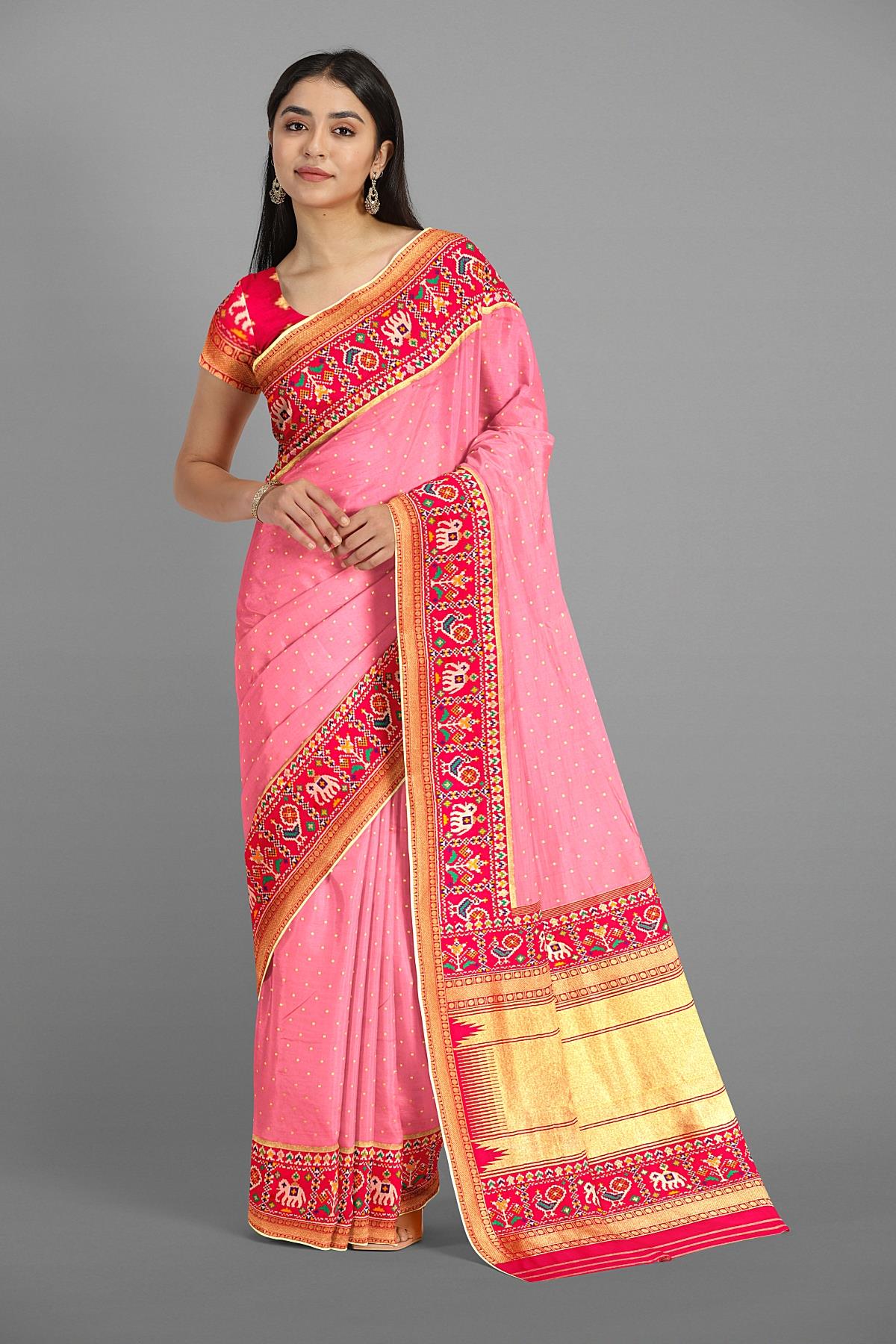 LIGHT PINK and MAGENTA BUTTIS SILK Saree with BANARASI