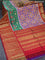 Pochampally silk saree blue and maroon with allover ikat weaves and long annam zari woven border