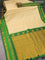 Pure gadwal silk saree beige and bottle green with allover zari checked pattern and temple design zari woven border