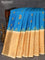 Pure gadwal silk saree dual shade of teal blue and cream with zari woven buttas and temple design long zari woven border