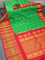 Pure gadwal silk saree green and red with zari woven buttas and temple design long annam zari woven border