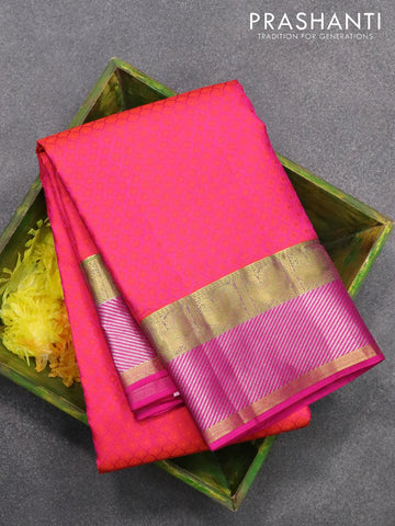 Pure kanjivaram silk saree dual shade of pinkish orange and pink with allover self emboss and zari woven border