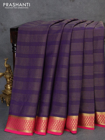 Pure mysore silk saree blue and pink with allover zari woven stripes pattern and zari woven border