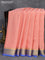 Pure mysore silk saree peach orange shade and blue with allover small zari checks & buttas and zari woven border