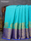 Pure mysore silk saree teal blue and royal blue with plain body and paisley zari woven border