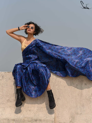 Adjustable Women Saree Petticoat Satin Silk Underskirt Lining Women Sari  Wrap Dark Blue