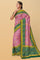 PURPLE and DARK GREEN IKKAT PRINT SILK Saree with BANARASI FANCY