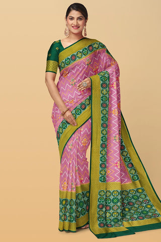 PURPLE and DARK GREEN IKKAT PRINT SILK Saree with BANARASI FANCY