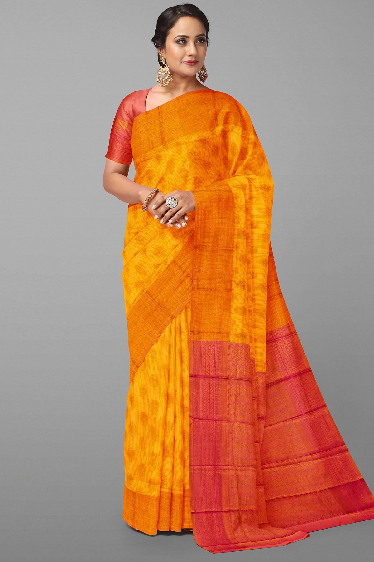 MUSTARD and GOLD BUTTIS SILK Saree with BANARASI FANCY