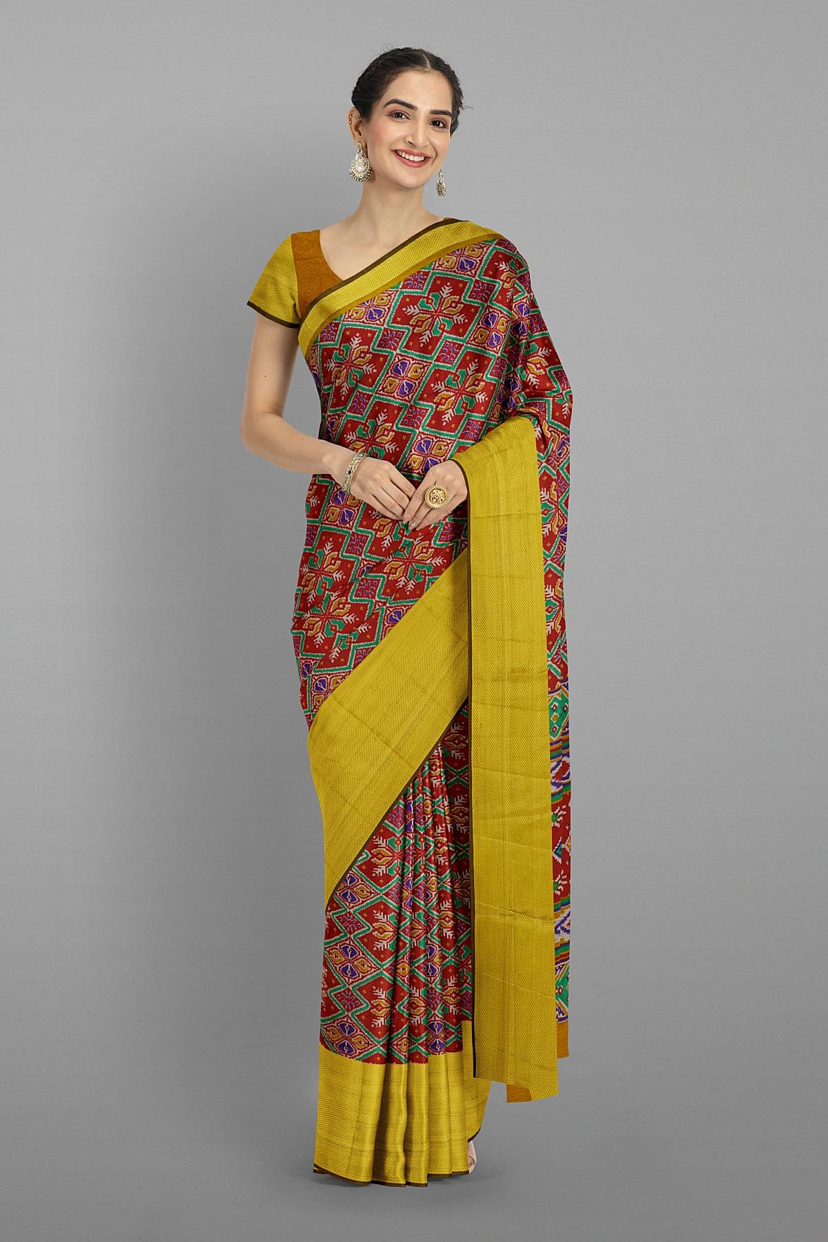 MAROON and OLIVE PATOLA SILK Saree with IKAT