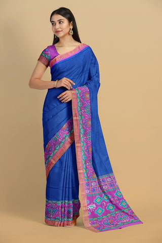 ROYAL BLUE and MAGENTA PLAIN SILK Saree with FANCY