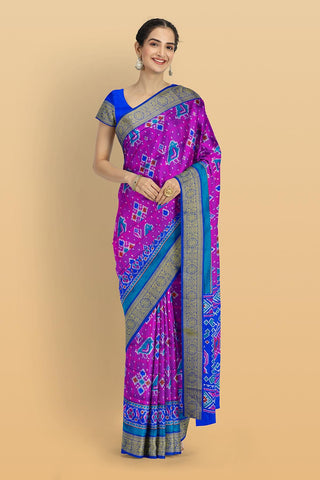 PURPLE and ROYAL BLUE IKKAT PRINT SILK Saree with IKAT