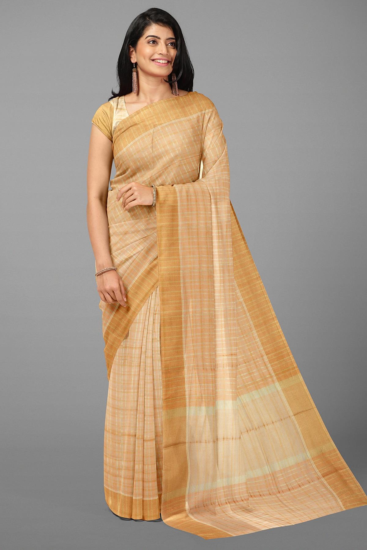 PEACH and GOLD CHECKS TISSUE KOTA Saree with BANARASI FANCY