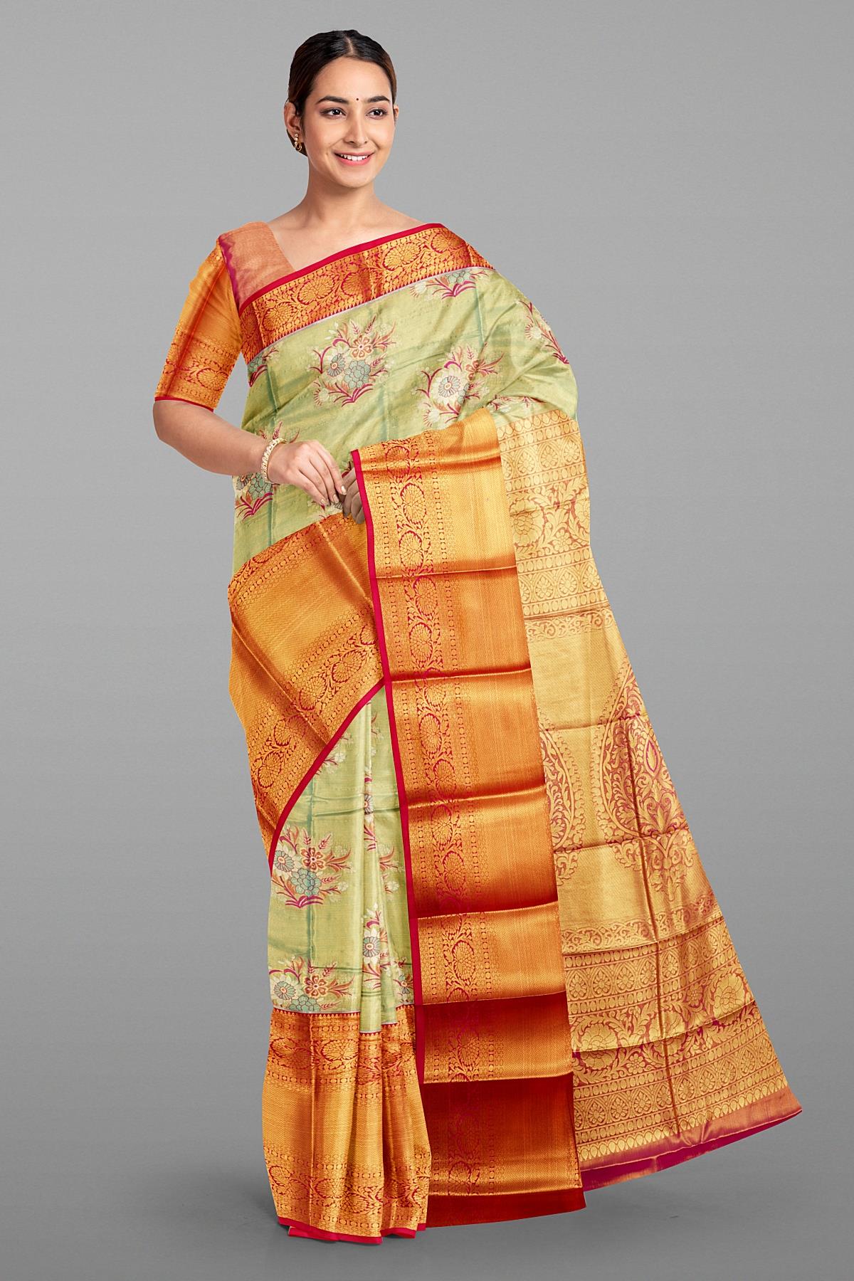 SEA GREEN and PINK BROCADE SILK Saree with KANCHIPURAM