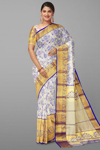 ROYAL BLUE and BLUE BROCADE SILK Saree with KANCHIPURAM