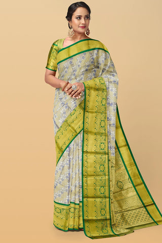 ROYAL BLUE and GREEN BROCADE SILK Saree with KANCHIPURAM