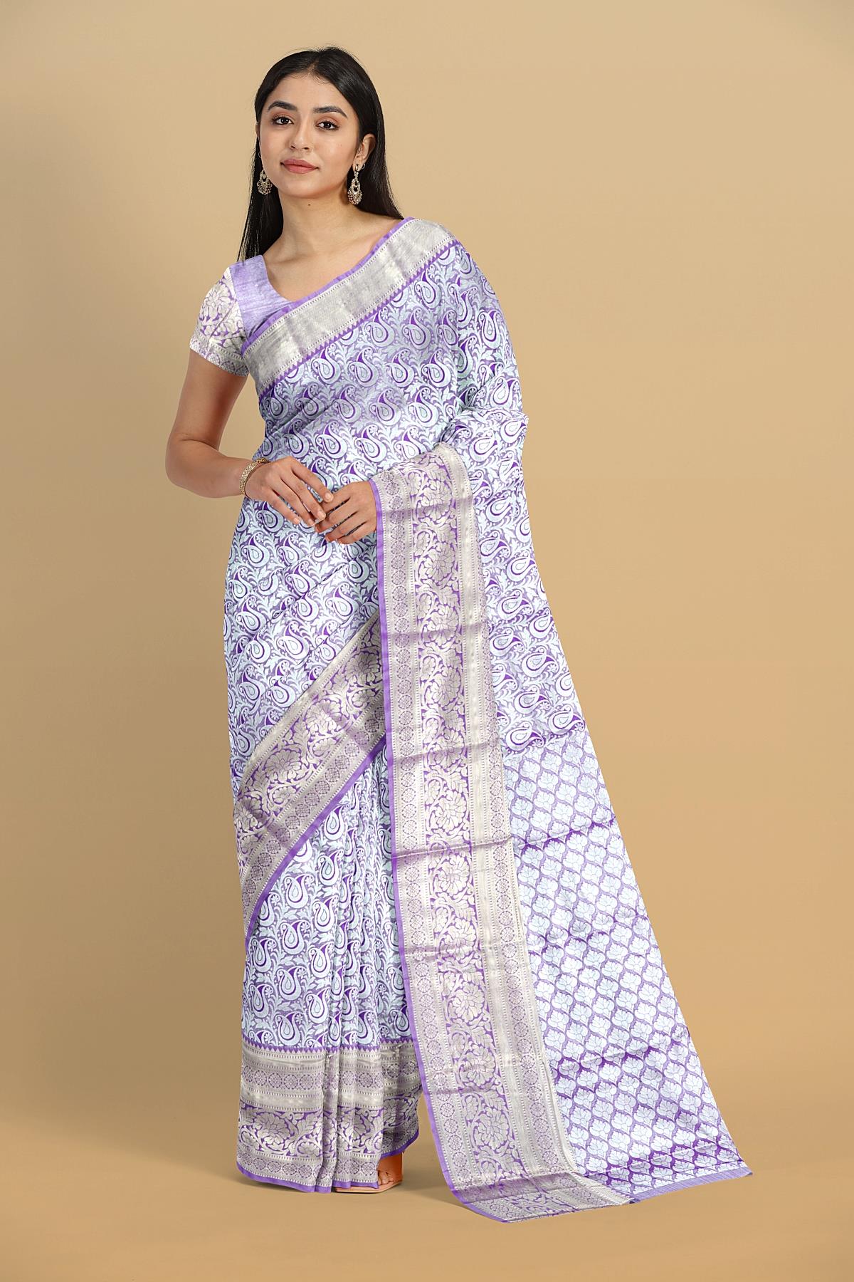 LIGHT PURPLE and SILVER BROCADE TISSUE SILK Saree with KANCHIPURAM